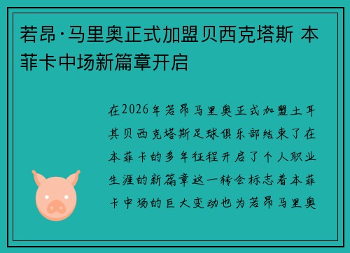 若昂·马里奥正式加盟贝西克塔斯 本菲卡中场新篇章开启 若昂·马里奥正式加盟贝西克塔斯 本菲卡中场新篇章开启