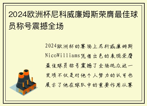2024欧洲杯尼科威廉姆斯荣膺最佳球员称号震撼全场 2024欧洲杯尼科威廉姆斯荣膺最佳球员称号震撼全场