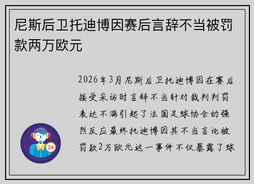 尼斯后卫托迪博因赛后言辞不当被罚款两万欧元